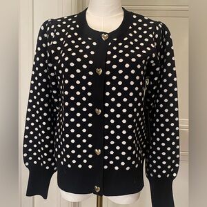 Rachel Zoe Black and White Polka Dot Cardigan with Heart Buttons size Small  NWT